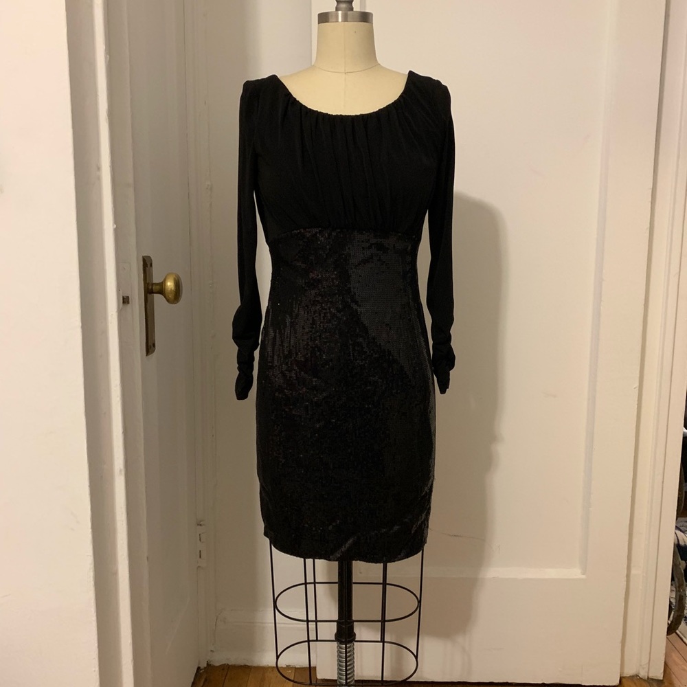 Long Sleeve Empire Waist Sequin Dress